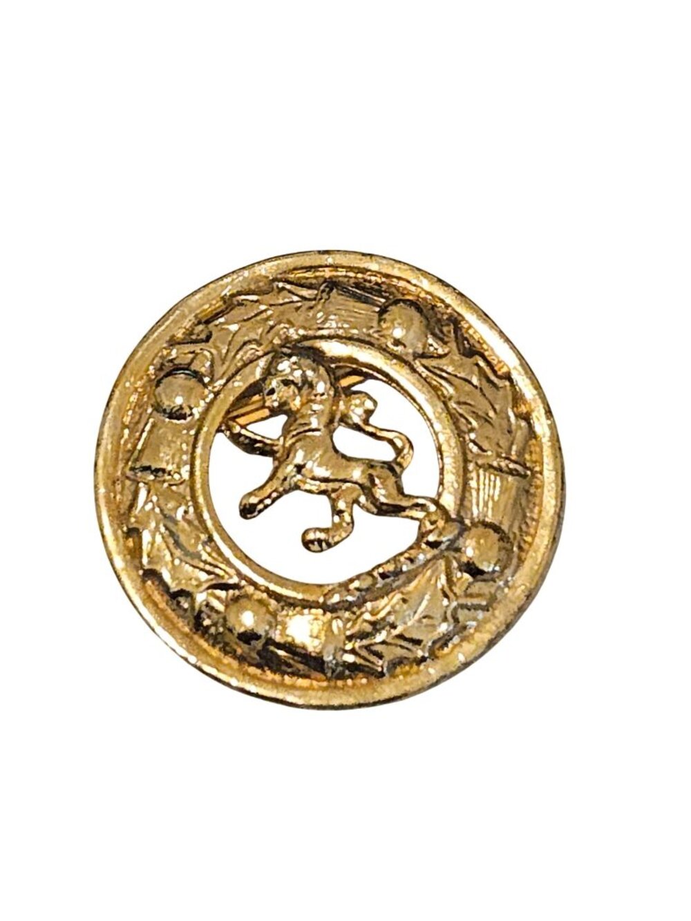Scottish Lion Crest & Thistle Wreath Kilt Vintage Gold Tone Brooch